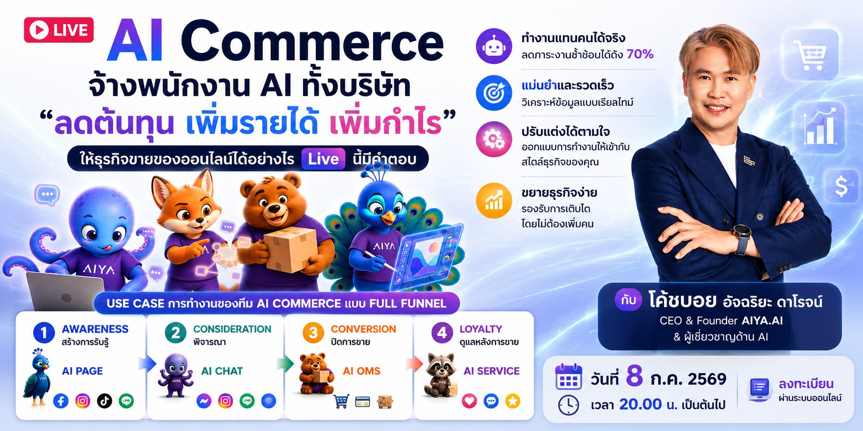 AI Commerce Live — จ้างพนักงาน AI ลดต้นทุน เพิ่มรายได้ เพิ่มกำไร